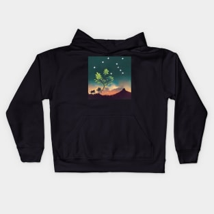 Tree and mountain under the stars Kids Hoodie